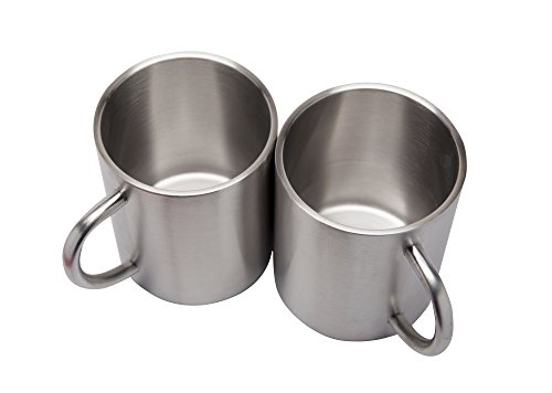 2 Pack Stainless Steel 15 Oz Double Walled Camping Cups 100% BPA Free Metal Mugs Outdoor Camp Cookware Military Surplus BBQ Hunting Accessories Bar BQ 4 Inch