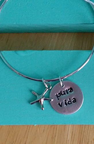 Handstamped "pura vida" Stainless Steel Adjustable Bangle