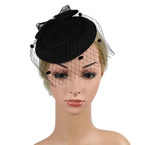 BCDshop_hairband clearance Girls Women Fashion Fascinators Tea Party Headpiece Headwear Mesh Net Beret Hat Tiara on a Hair Clip (Black) - Thumbnail 4