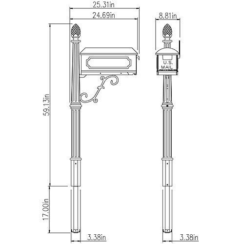 Gibraltar Mailboxes Olde Towne Medium Capacity Cast Aluminum Black, Mailbox & Post Combo