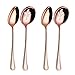 Onlycooker 10.5-inch 4 Piece Vegetable Spoon and Skimmer Spoon Flatware Silverware Set Service for 2 Stainless Steel Cutlery Dishwasher Safe (Rose Gold)
