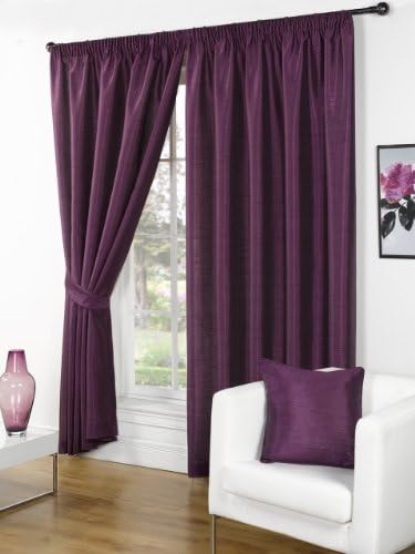 Luxury Faux Silk Slubbed Aubergine Fully Lined Readymade Curtain Pair 46x54in(116x137cm) Including One Pair Of Co-Ordinating Tiebacks. by Luxury Faux Silk