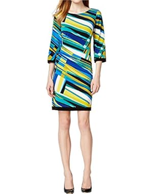 Calvin Klein Womens Stripes Elbow Sleeves Casual Dress