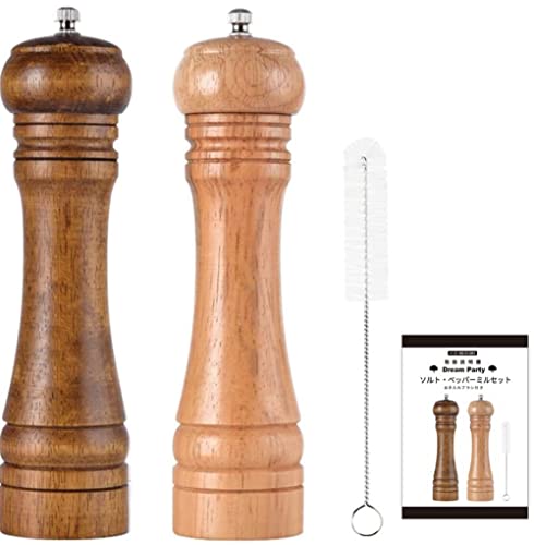 【プロ料理人監修】 ペッパーミル スパイスミル 胡椒 ミル 手動 ブラックペッパー スパイスボトル 黒胡椒 ソルトミル 【日本検査】 高級天然木 【2本組】 お手入れブラシ セット 調味料 容器 粗い細かい 調節生 花椒 山椒 岩塩 塩 調味料入れ 【DREAMPARTY】日本語説明書 2本 お手入れブラシ ケース入り(白色 茶褐色)dp410商品画像