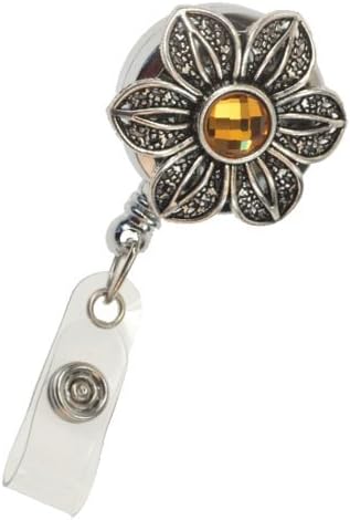 BooJee Beads Retractable Badge Holder 32" Fashionable Badge Reels Retractable for Office Workers Teachers Students Nurses with 360° Swivel Alligator Clip Cute Badge Reel (Vintage Flower)
