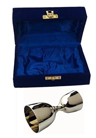Akanksha Arts Silver Coating Peg Measure, Jigger, Peg Measurer, Bar Set Made of Brass - 30 ml / 60 ml Peg Measure - with Decorative Box