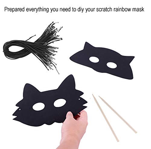 Fashionclubs Scratch Art Paper Rainbow Scratch Animal Masks,Owl Rabbit Tiger Wolf Bear Squirrel Fox Elk Elephant 36pcs Magic Scratch Paper Masks with Elastic Cords&Wooden Styluses for Kids Dress Up Costume Party Favors - Thumbnail 5