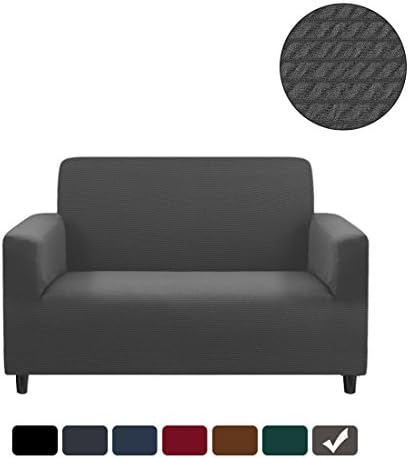 RUBEDER Stretch Loveseat Cover Sofa Couch Slipcover 1-Piece Jacquard Polyester Spandex Fabric Elastic Furniture Protector (Knitted Stripe, Grey)