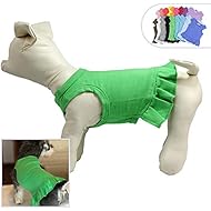 Pet Clothes Small Dog Clothing Blank Color Sport Dress T-Shirts Tee Dresses Tanks Top for Small Size Female Dogs Summer Spring Pet Costumes 100% Cotton (S, Green)
