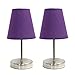 Simple Designs LT2013-PRP-2PK Mini Basic 2PK Sand Nickel Table Lamp with Fabric Shade Set, Purple, 2 Count