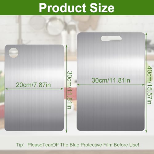 2 Pieces Stainless Steel Food Cutting Board, Large Thick Titanium Chopping Board for Kitchen Multi-Function, Steel Cutting Board for Hygiene and Durability Use for Cutting Meat, Bread, Vegetables, Fruits