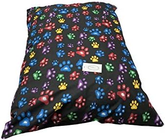 Trading Innovation Dog Bed Supplies Removable Zip Cover with Inner Cushion | Soft Cosy Cushion | Cute Design | Easy Clean & Machine Washable Pet Bed Pillow with Cover (Extra Large , Black Multi Paws)