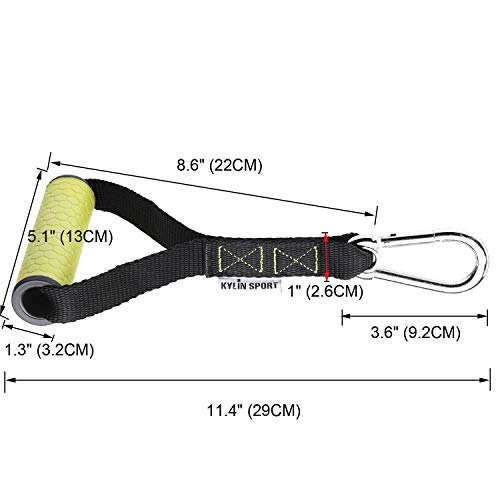 KYLIN SPORT Upgraded Cable Machine Attachments Resistance Bands Handles Grips Fitness Strap Stirrup Handle Cable Attachment Silicon Grip with Metal Carabiner Colorful Version (Yellow)