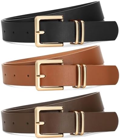 3 Pack Leather Waist Belts For Women Elegant Buckle 1.3\