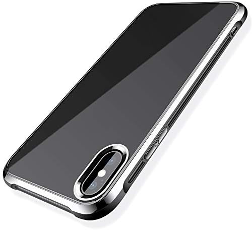 CobCon Soft-TPU Ultra Hybrid Plating Phone Case with Air Cushion Technology and Crystal Clear Hybrid Drop Protection Compatible iPhone X(2017) - Black Color