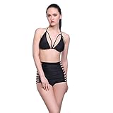 Polovi Women's Sexy Strappy Hollow-out High-waisted Bikini Swimwear Bikini Black