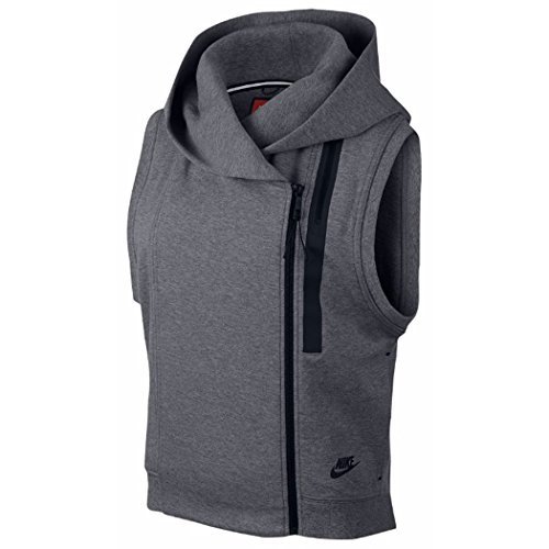 Nike Womens Tech Fleece Vest Hoodie (Medium, Carbon Heather/Black)