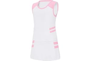 EXARUS Girls Tennis Outfit Golf Dress Kids Sleeveless Tank Top and Skirt Skorts with Shorts Pockets 6-12Y
