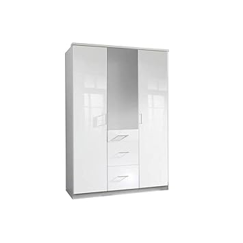 Inside Cooper White Wardrobe With Mirror 3 Doors 3 Drawers