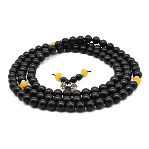Zen DearUnisex Natural Ebony Wood Buddhist Prayer Bead Necklace Bracelet Tibetan Prayer Mala Beaded Black (08mm 108beads Special)