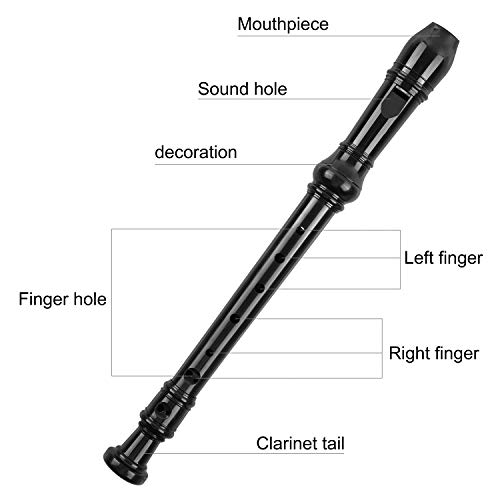 Soprano Recorder Descant Flauta Recorder 8 Hole ABS Clarinet German Style Treble flute C Key for Kids Children With Fingering Chart Instructions with Cleaning Rod Bag Black - Thumbnail 3