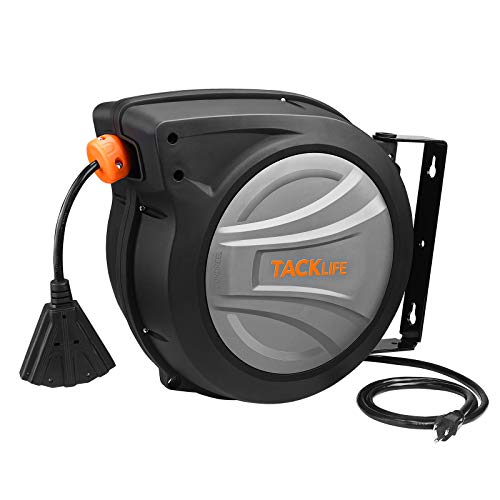 TACKLIFE Extension Cord Reel, 50+4.5FT Cord Reel, 14AWG, 3C SJTOW, 180°Swivel Ceiling or