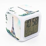 Boyan Led Alarm Clock France Paris Eiffel Tower Design Creative Desk Table Clock Glowing Electronic Led Digital Alarm Clock for Unisex Adults Kids Toy Gift