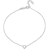 Vanbelle Sterling Silver Jewelry - Rhodium Plated with 925 Stamp - Tiny Sliding Heart Anklet for Women - 9" long + 1" Extender - Valentine's Heart Anklet