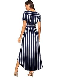 Vestido con cinturón y manga corta con cuello en V de Verdusa para mujer