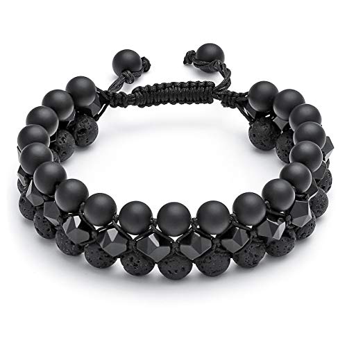Jovivi Beads Chakra Pulsera Tigers Eye Gemstone Black Onyx Obsidiana Lava Rock Piedra Difusor de aceite esencial Pulsera Energía natural Yoga Healing Crystals Pulsera ajustable para mujeres hombres