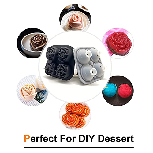 Rose Ice Cube Trays,HIGHMON Silicone Reusable 4X2.3inch Large Ice Balls Maker Mold with Lid And Build-In Funnel,Craft Flower Shape for Cocktails Freezer Whiskey Bourbon DIY Homemade Juice