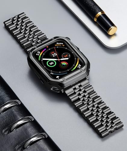 BINLUN Metal Band Compatible with Apple Watch 46mm 45mm 44mm 42mm 41mm 40mm 38mm 49mm Stainless Steel Bands with TPU Case Fit for iWatch Series 11/10/9/8/7/SE2/SE/6 /5/4 3/2/1/SE3/Ultra