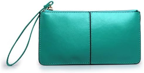 LSW Genuine Leather High Capacity Wallet, Clutch and iPhone or Android Case with Strap (3 Compartments with Zipper) (Marine Green)
