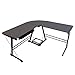 {US STOCK}Teekland Office Desk with Keyboard Tray，3-Pieces Corner Computer/Laptop Home Table(Black Tempered Glass，L-Shap）