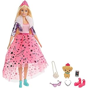 Barbie-GML76-Adventure-Deluxe-Princess-Doll Barbie Princess Adventure Doll in Princess Fashion with Pet Puppy, 2 Pairs of Shoes, Tiara and 4 Accessories, for 3 to 7…