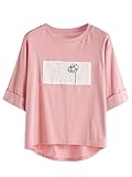 MakeMeChic Women's Daisy Print High Low Casual Short Sleeve T-shirt Pink One Size
