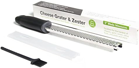 iYaYoo Premium Stainless Steel Lemon Cheese Zester Grater FDA Approved with Safety Plastic Cover and Cleaning Brush, For Cheese, Lemon, Ginger, Garlic, Onions, Chocolate,Black Handle