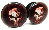 The Punisher Bloody Skull Ear Plugs - Acrylic Screw-On - 8 Sizes - Brand New *Pair*