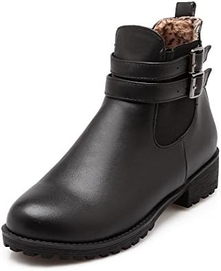AgooLar Women's Pull-on Round Closed Toe Low-Heels PU Low-top Boots