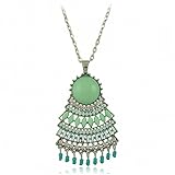 Kalapure Gypsy Bohemian Vintage Turkish Beachy Bib Colorful Statement Long Necklace (Green)