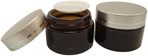2 Pcs 30g Amber Glass Makeup Cream Jar Packaging Container w Matt Silver Plastic Lid
