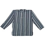 Mogul Interior Men's Shirt Kurta Cotton Stripes India Dress Boho Clothing