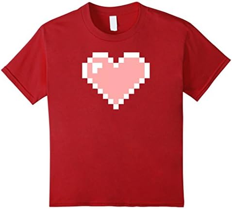 Kids Retro 8-Bit Heart 1Up Gamer Pixel Art Level Up Vintage Shirt 4 Cranberry