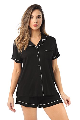 #followme Button Down Pajama Shorts Set with Notch Collar