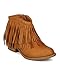 Soda CG82 Women Suede Layered Fringe Stacked Western Ankle Bootie - Tan