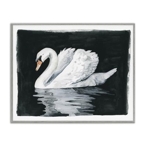 Stupell Industries 'Beautiful Swan Black Reflection', Framed Giclee Art, Gray,…