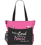 Proverbs 3:5.6 Trust In The Lord Tote Bag Christian Bible Cover Verse Church Office School Travel Gym Book Organizer - Pink Black White