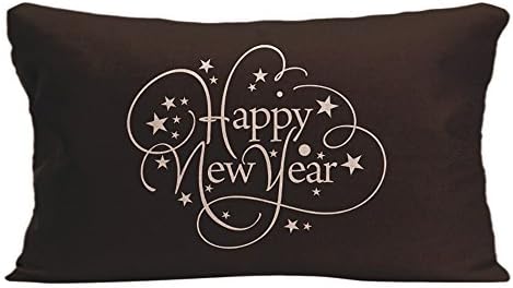 LDJ Cotton Linen Sofa Chair Seat Rectangle Throw Pillow Case Decorative Cushion Cover Pillowcase Design With Happy New Year Wordart Custom Pillow Cover Print One Sides Sized 12x20 Inches