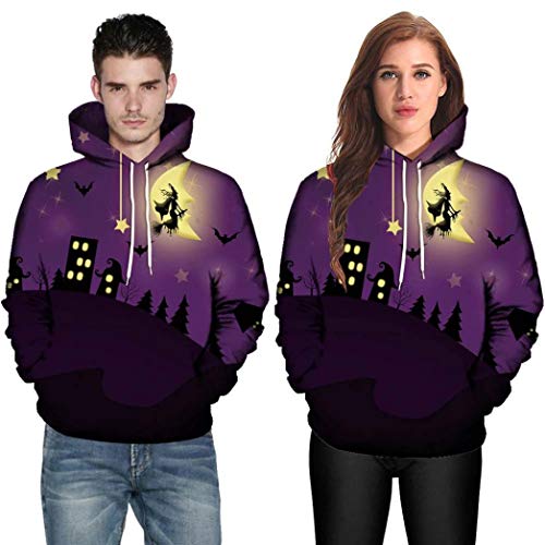 DEATU Halloween Shirts Clearance! Men Women Print Long Sleeve Halloween Couples Hoodies Top Blouse Shirts(Purple ,XXXXL)
