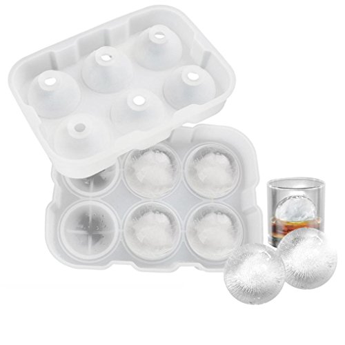 BotrongÂ® Spheres Ice Ball Tray Molds Clear Round Silicone Ice Molds with Lid for Whiskey (White)